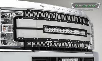 T-REX GRILLES - 2017-2019 Ford Super Duty Torch AL Grille, Black with brushed aluminum mesh and trim, 1 Pc, Replacement, Chrome Studs with (1) 30" LED, Does Not Fit Vehicles with Camera - Part # 6315485 - Image 3