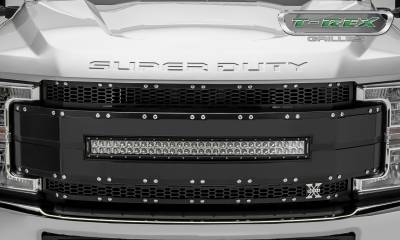 T-REX GRILLES - 2017-2019 Ford Super Duty Torch AL Grille, Black Mesh and Trim, 1 Pc, Replacement, Chrome Studs with (1) 30" LED, Does Not Fit Vehicles with Camera - Part # 6315481 - Image 3