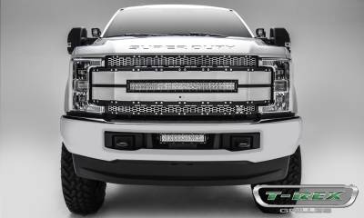 T-REX GRILLES - 2017-2019 Ford Super Duty Torch AL Grille, Brushed Mesh and Trim, 1 Pc, Replacement, Chrome Studs with (1) 30" LED, Fits Vehicles with Camera - Part # 6315495 - Image 1
