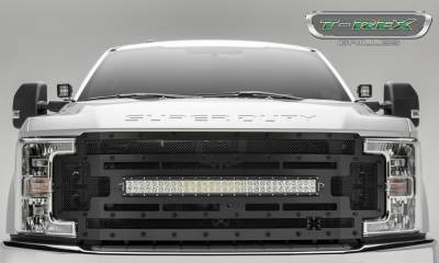 T-REX GRILLES - 2017-2019 Ford Super Duty Stealth Torch Grille, Black, 1 Pc, Replacement, Black Studs with (1) 30" LED, Fits Vehicles with Camera - Part # 6315371-BR - Image 1