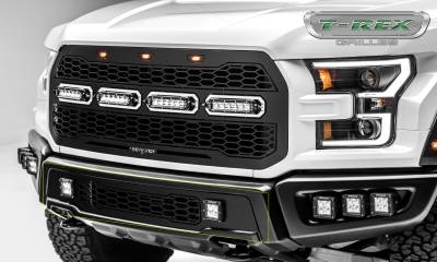 T-REX GRILLES - 2017-2021 Ford F-150 Raptor SVT Revolver Bumper Grille, Black, 1 Pc, Replacement with (2) 3 Inch LED Cube Lights - Part # 6525661 - Image 4