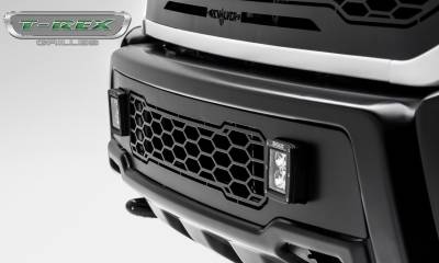 T-REX GRILLES - 2017-2020 Ford F-150 Raptor SVT Revolver Bumper Grille, Black, 1 Pc, Replacement with (2) 3 Inch LED Cube Lights - Part # 6525661 - Image 3