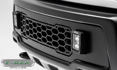 T-REX GRILLES - 2017-2021 Ford F-150 Raptor SVT Revolver Bumper Grille, Black, 1 Pc, Replacement with (2) 3 Inch LED Cube Lights - Part # 6525661 - Image 2