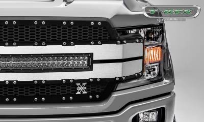 T-REX GRILLES - 2018-2020 Ford F-150 Torch AL Grille, Black Mesh, Brushed trim, 1 Pc, Replacement, Chrome Studs with 30 Inch LED, Does Not Fit Vehicles with Camera - Part # 6315783 - Image 3