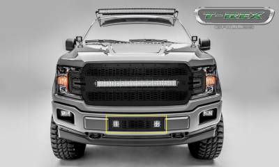T-REX GRILLES - 2018-2020 Ford F-150 Limited, Lariat Stealth Laser Torch Bumper Grille, Black, 1 Pc, Overlay, Black Studs with (2) 3 Inch LED Cube Lights - Part # 7325711-BR - Image 3