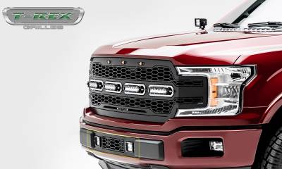 T-REX GRILLES - 2018-2020 F-150 Limited, Lariat Revolver Bumper Grille, Black, 1 Pc, Overlay with (2) 3 Inch LED Cube Lights - PN #6525751 - Image 4