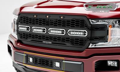 T-REX GRILLES - 2018-2020 Ford F-150 Limited, Lariat Revolver Bumper Grille, Black, 1 Pc, Overlay with (2) 3 Inch LED Cube Lights - Part # 6525751 - Image 6