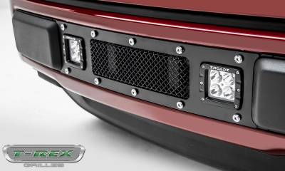 T-REX GRILLES - 2018-2020 Ford F-150 Limited, Lariat Torch Bumper Grille, Black, 1 Pc, Replacement, Chrome Studs with (2) 3 Inch LED Cube Lights - Part # 6325791 - Image 3