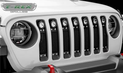T-REX GRILLES - Jeep Gladiator, JL Torch Grille, Black, 1 Pc, Insert, Chrome Studs, Incl. (7) 2" LED Round Lights, without Forward Facing Camera - PN #6314931 - Image 6