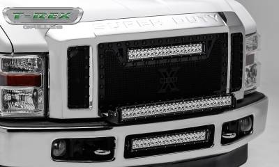 T-REX GRILLES - 2008-2010 Ford Super Duty Stealth Torch Grille, Black, 3 Pc, Replacement, Black Studs with (1) 20" LED - Part # 6315451-BR - Image 2