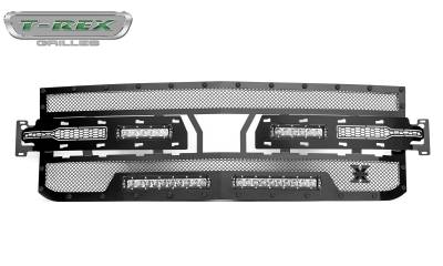 T-REX GRILLES - 2019-2022 Silverado 1500 Stealth Torch Grille, Black, 1 Pc, Replacement, Black Studs, Incl. (2) 6" and (2) 10" LEDs - Part # 6311261-BR - Image 3