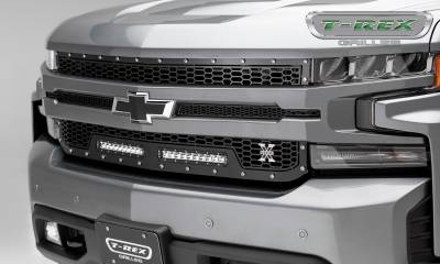 T-REX GRILLES - 2019-2022 Chevrolet Silverado 1500 Laser Torch Grille, Black, 1 Pc, Replacement, Chrome Studs, Incl. (2) 10" LEDs - Part # 7311261 - Image 1
