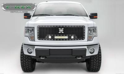 2013-2014 F-150 Laser Torch Grille, Black, 1 Pc, Insert, Chrome Studs with (2) 3" LED Cubes and (1) 12" LEDs - Part # 7315721