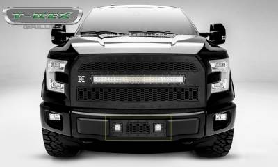 T-REX GRILLES - 2015-2017 Ford F-150 Stealth Laser Torch Bumper Grille, Black, 1 Pc, Insert, Black Studs with (2) 3" LED Cube Lights - Part # 7325731-BR - Image 1