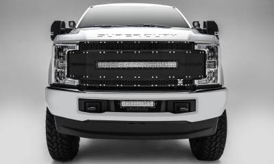 T-REX GRILLES - 2017-2019 Ford Super Duty Torch AL Grille, Black Mesh and Trim, 1 Pc, Replacement, Chrome Studs with (1) 30" LED, Fits Vehicles with Camera - Part # 6315491 - Image 1