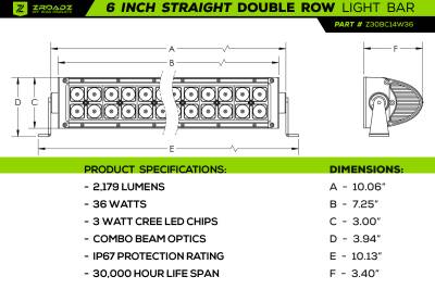 ZROADZ OFF ROAD PRODUCTS - 6 Inch LED Straight Double Row Light Bar - Part # Z30BC14W36 - Image 3