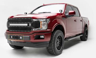 T-REX GRILLES - 2018-2020 Ford F-150 Limited, Lariat Torch Bumper Grille, Black, 1 Pc, Replacement, Chrome Studs with (2) 3 Inch LED Cube Lights - Part # 6325791 - Image 1