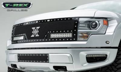 T-REX GRILLES - 2010-2014 F-150 Raptor SVT Torch Grille, Black, 1 Pc, Replacement, Chrome Studs with (2) 12" LEDs - PN #6315661 - Image 1