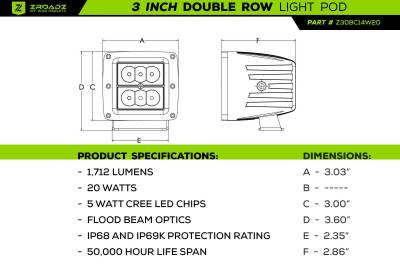 ZROADZ OFF ROAD PRODUCTS - 2016-2022 Toyota Tacoma Hood Hinge LED Kit with (4) 3 Inch LED Pod Lights - Part # Z369401-KIT4 - Image 9