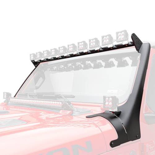 ZROADZ OFF ROAD PRODUCTS - 2018-2023 Jeep JL/2019-2023 Jeep Gladiator, Multi-LED Roof Cross Bar and 2-Pod A-Pillar Brackets ONLY, Holds (12) 3-Inch ZROADZ Light Pods, (Not Included) - Part # Z934931-BK2 - Image 1