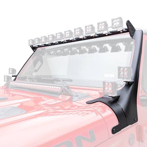 ZROADZ OFF ROAD PRODUCTS - 2019-2022 Jeep Gladiator, JL Multi-LED Roof Cross Bar and 4-Pod A-Pillar Brackets ONLY, Holds (14) 3-Inch ZROADZ Light Pods, (Not Included) - Part # Z934931-BK4 - Image 1