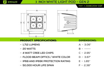 ZROADZ OFF ROAD PRODUCTS - 2022 Toyota Tundra Hood Hinge LED Kit with (2) 3 Inch Amber and (2) White LED Pod Lights - Part # Z369671-KITAW - Image 12